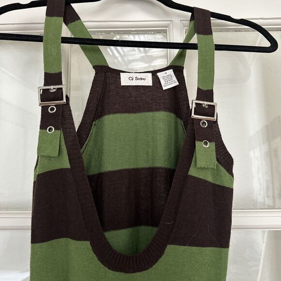 Y2K Green Brown Striped Sweater Dress Women's M - Picture 2 of 5
